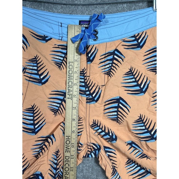 Patagonia Board Shorts Boys Size 12 Orange Blue Nylon Zip Pocket Drawstring - Picture 8 of 9